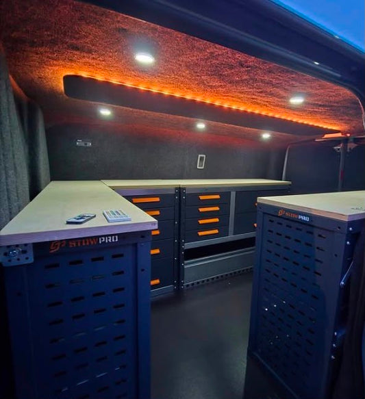 The inside of a van kitted out for a locksmith