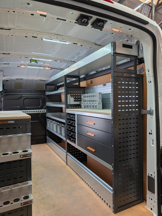 An image showing tall van racking down the drivers side of the van