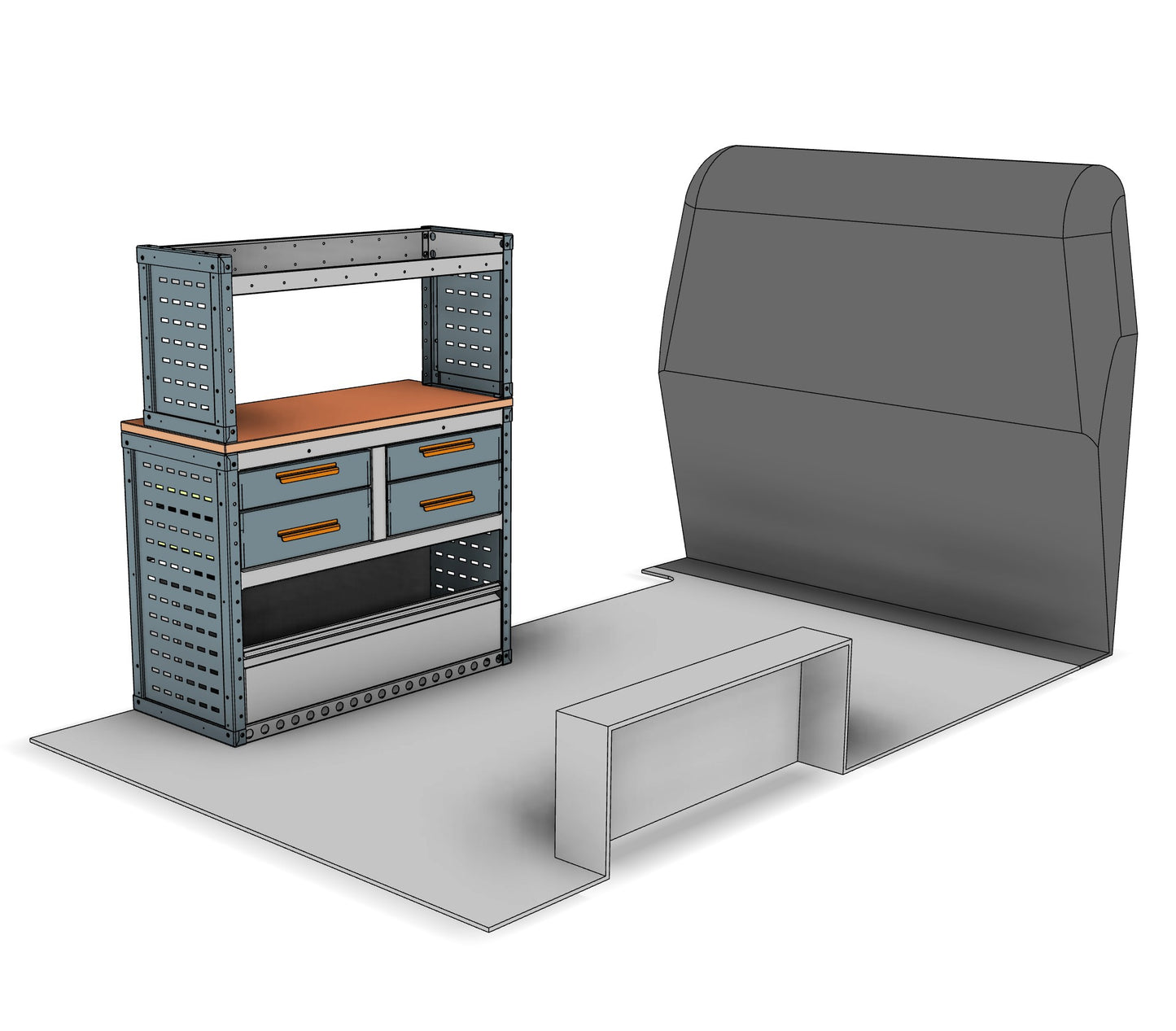 AK001 nearside workstation unit with drawers and worktop