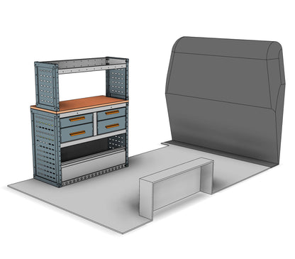 AK001 nearside workstation unit with drawers and worktop