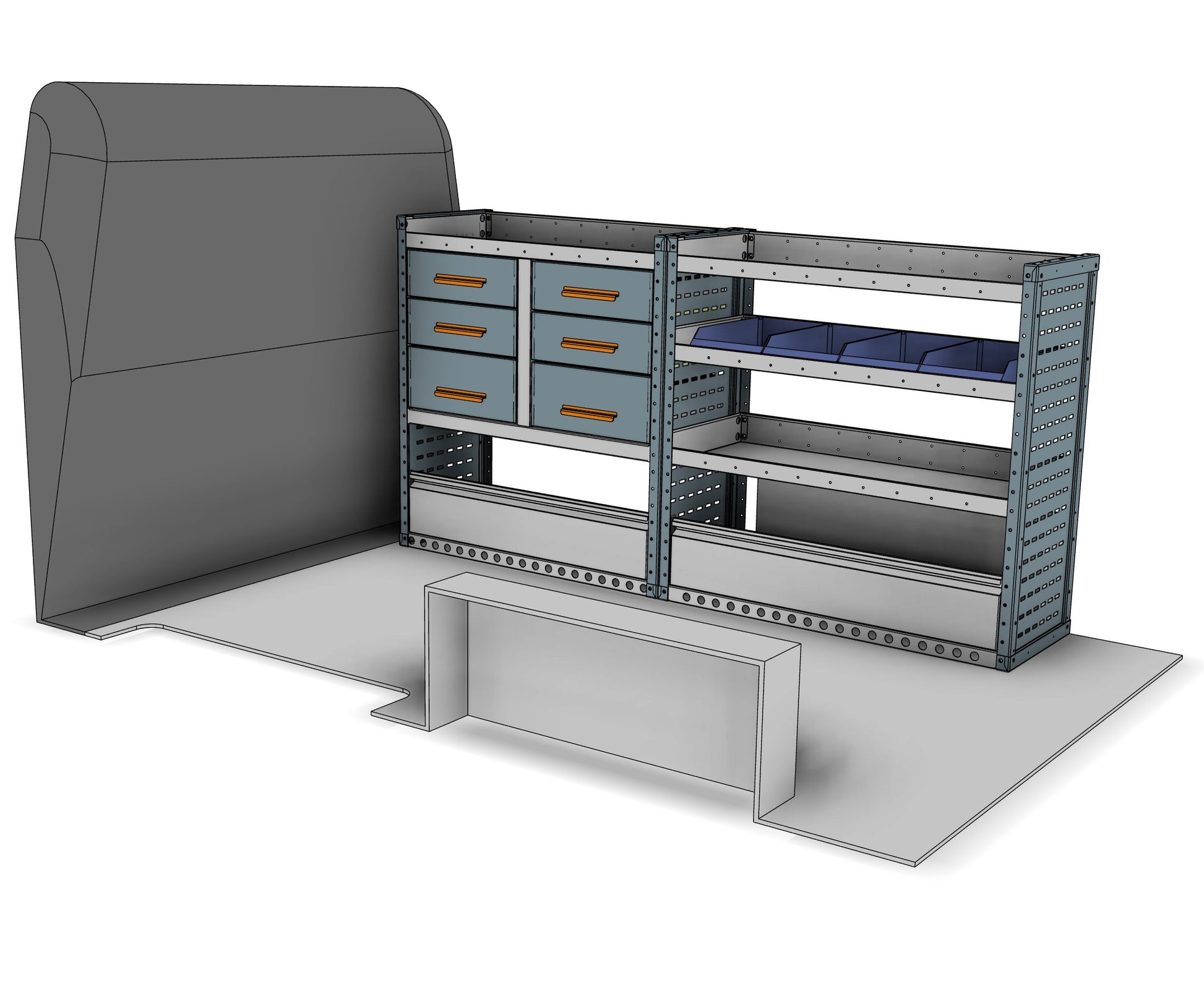 AK001 offside drawer, bin and shelf unit