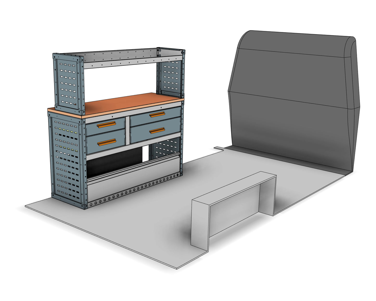 AK002 nearside workstation unit with drawers and worktop