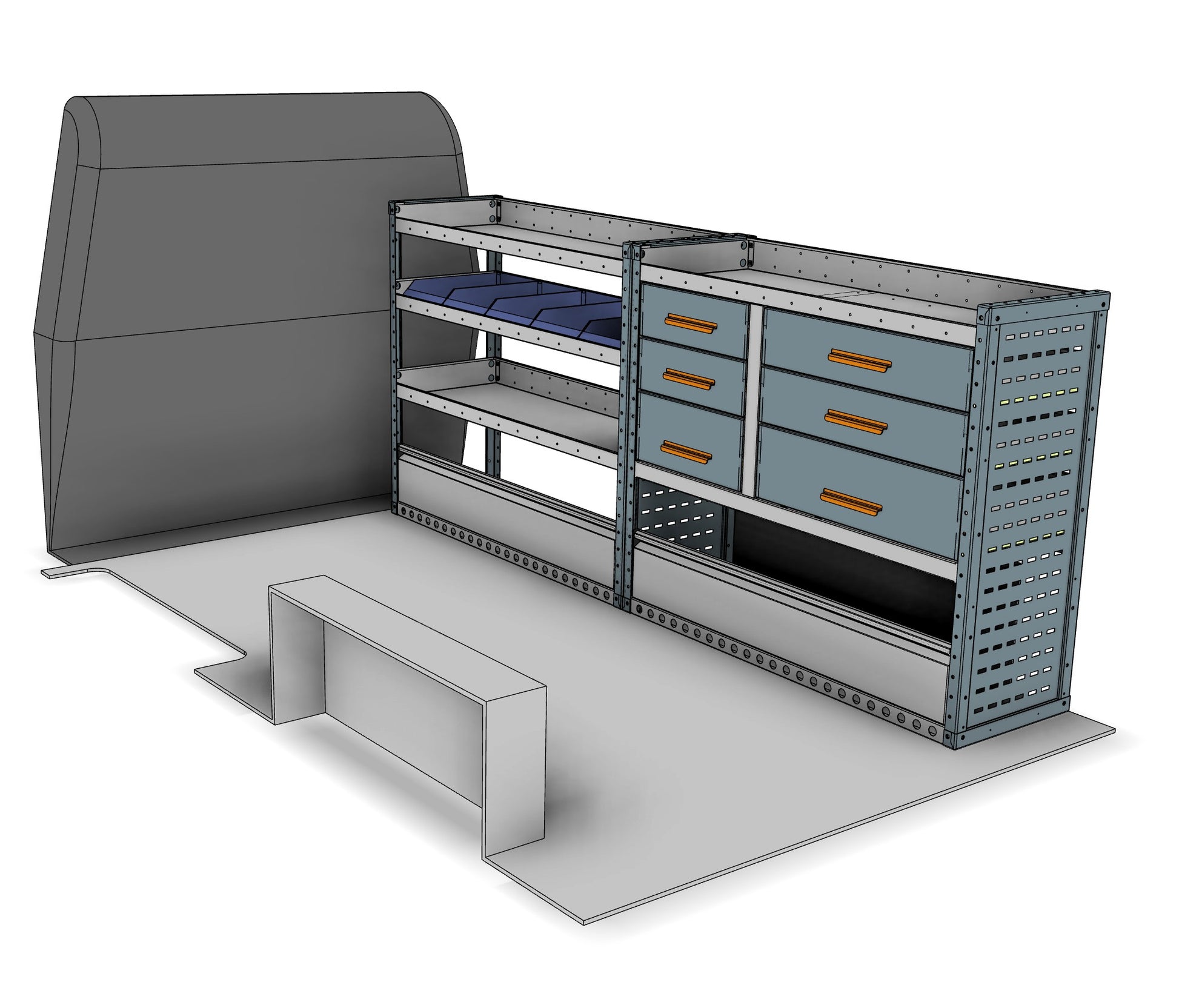 AK002 offside drawer, bin and shelf unit