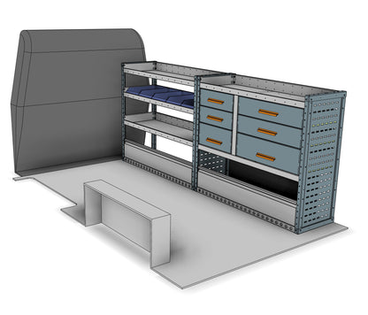 AK002 offside drawer, bin and shelf unit