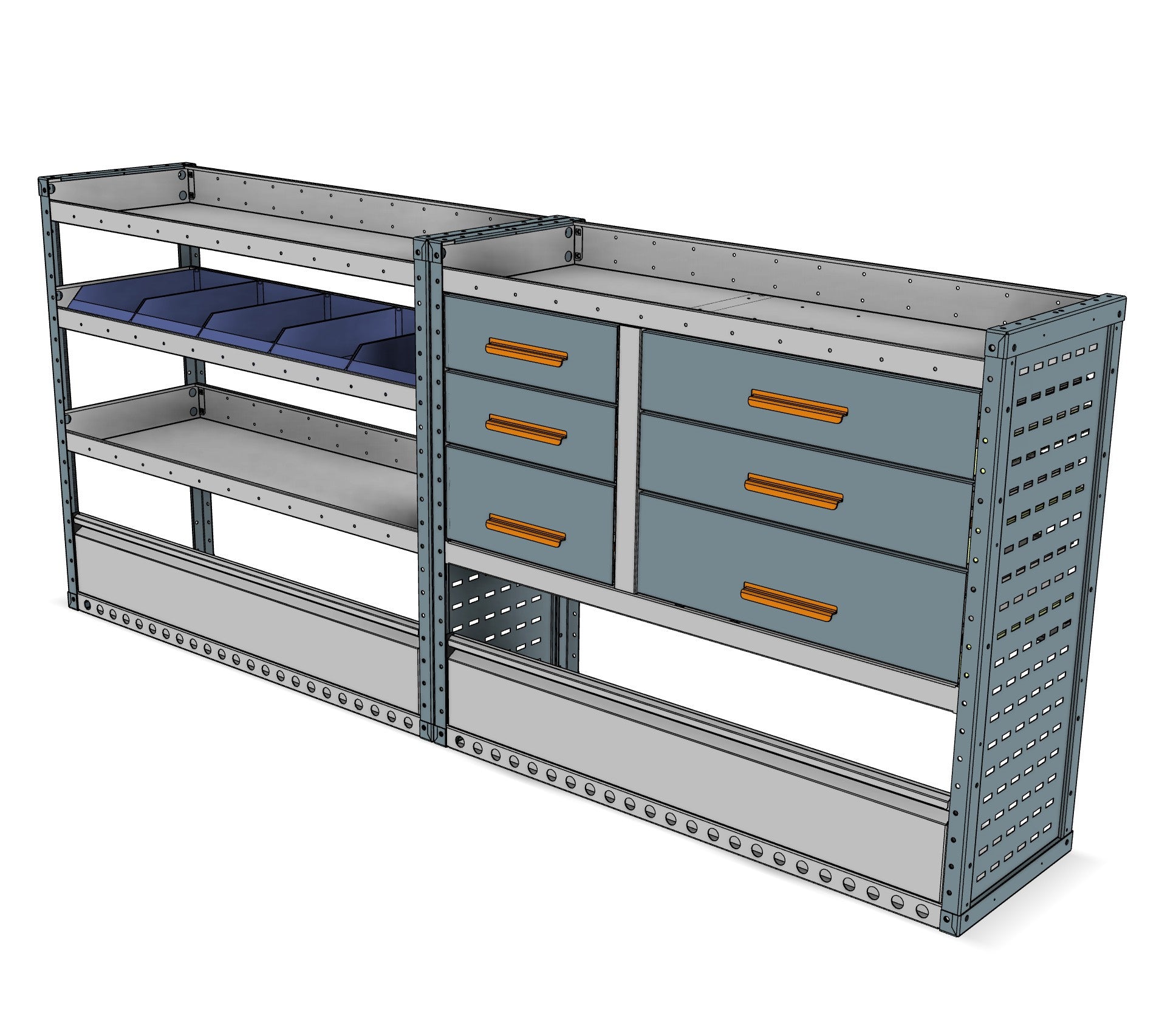 AK002 offside drawer, bin and shelf unit