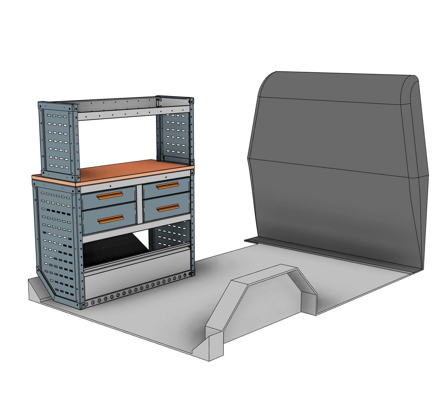 AK025 nearside workstation unit with drawers and worktop