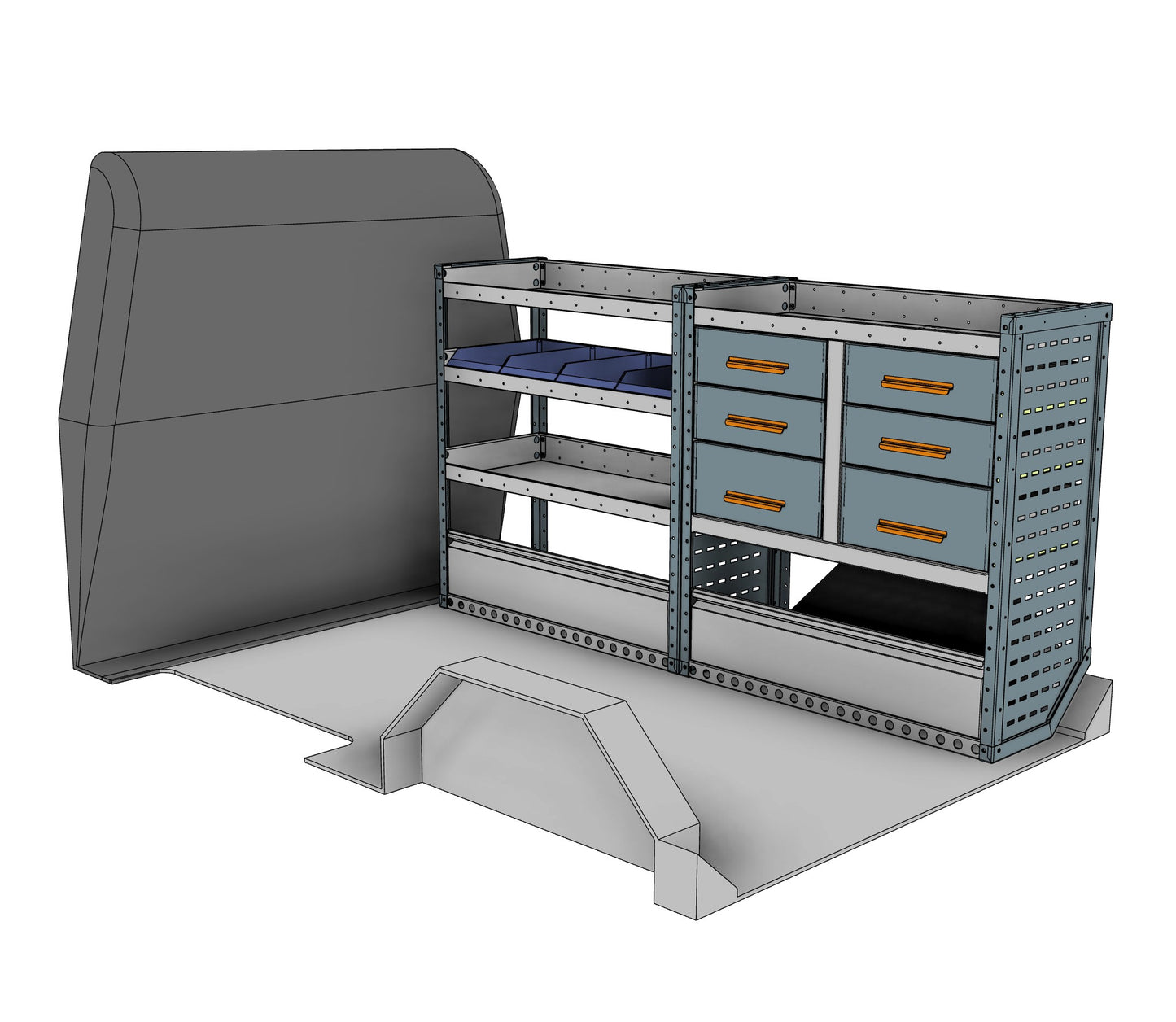 AK025 offside drawer, bin and shelf unit