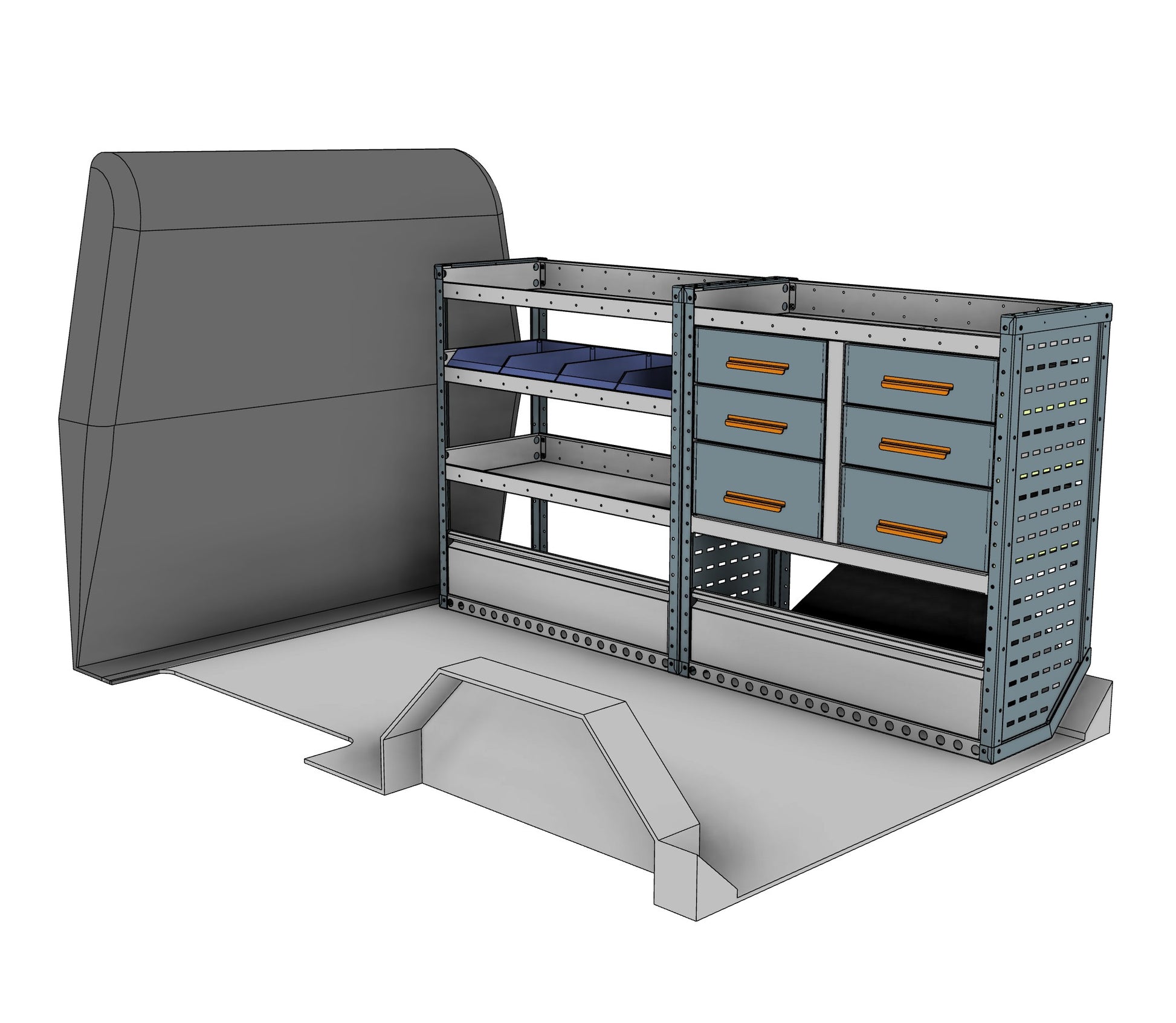 AK025 offside drawer, bin and shelf unit
