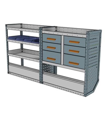 AK025 offside drawer, bin and shelf unit