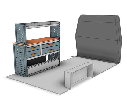 AK028 nearside workstation unit with drawers and worktop