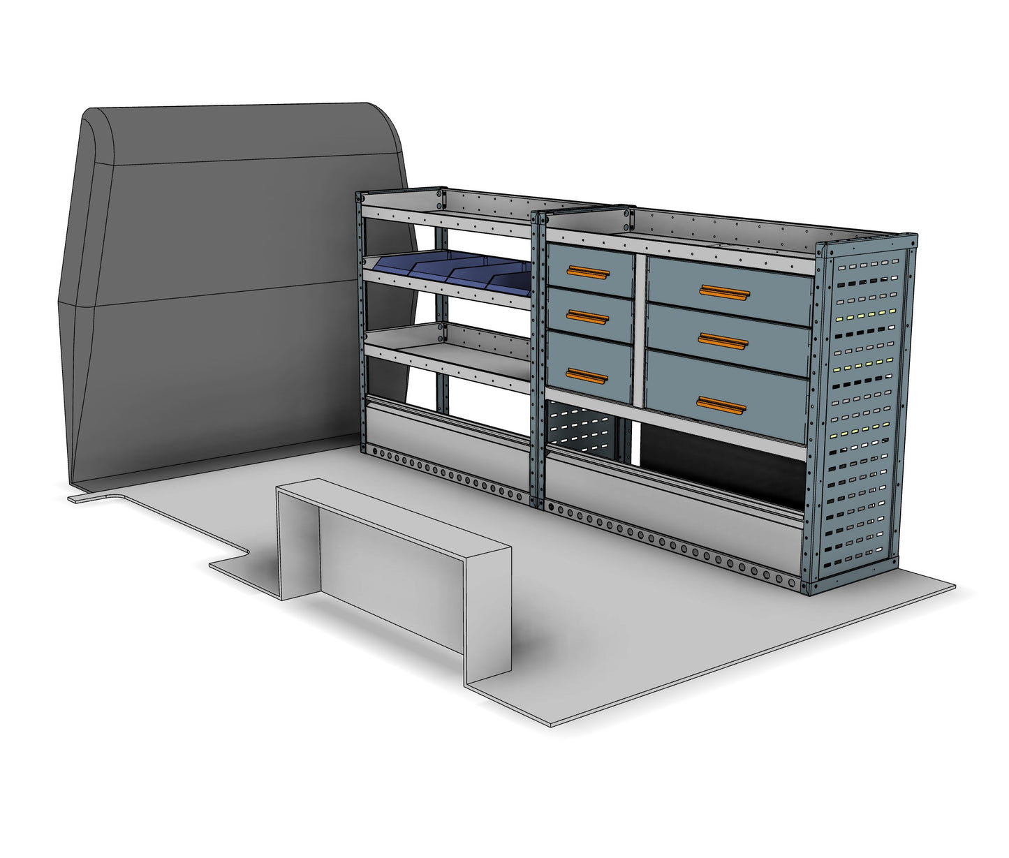 AK028 offside drawer, bin and shelf unit