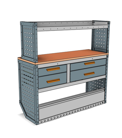 Nearside workstation unit, 4 drawers and 1 shelf, 1237H x 1250W x 435/335D mm, from the Vivaro, Expert, Dispatch L Van Workstation Racking kit, view 2