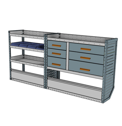 Offside workstation unit, 6 drawers and 4 shelves, 1050H x 2250W x 435D mm, from the Vivaro, Expert, Dispatch L Van Workstation Racking kit, view 2
