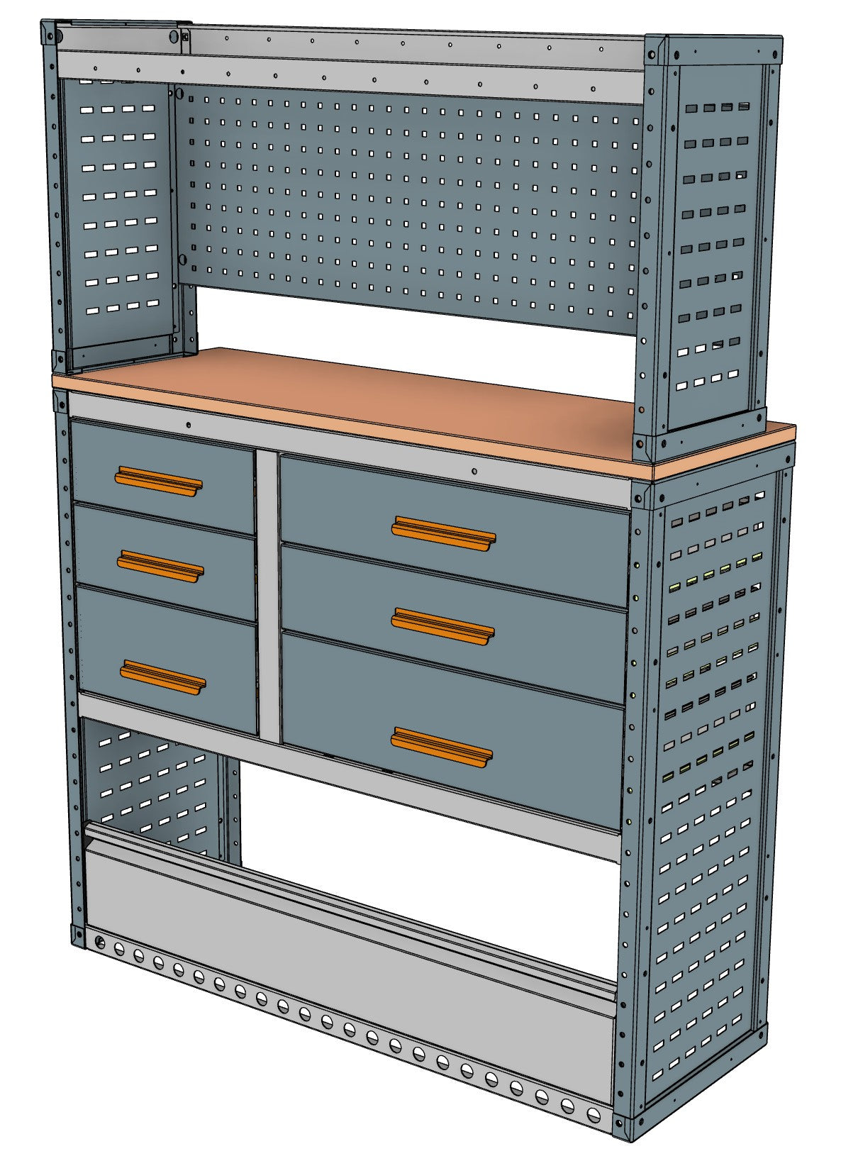 Nearside workstation unit, 6 drawers and 1 shelf, 1680H x 1250W x 435/335D mm, from the Transit, Sprinter L2H2/H3 Van Workstation Racking kit, view 3