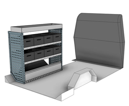 Nearside eurobin shelving unit, 2 shelves, 1150H x 1250W x 435D mm, from the Vivaro, Expert, Dispatch L Van Eurobin Racking kit