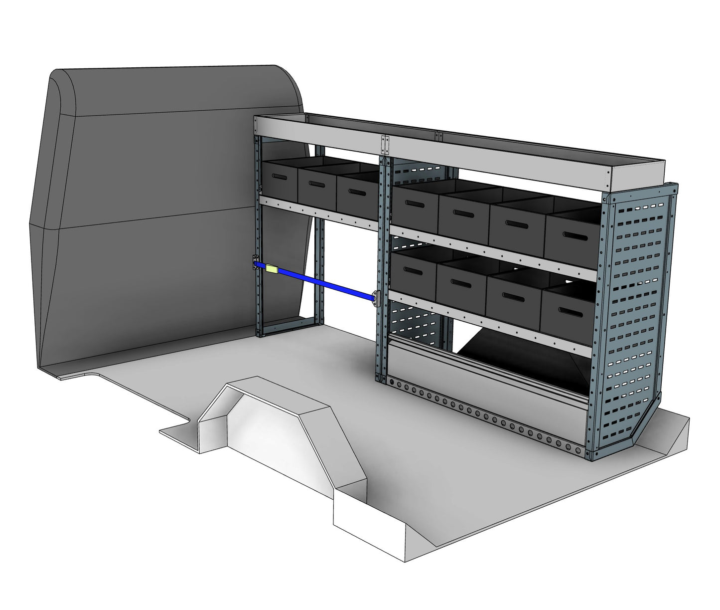 Offside eurobin shelving unit, 3 shelves, 1150H x 2250W x 435D mm, from the Vivaro, Expert, Dispatch L Van Eurobin Racking kit