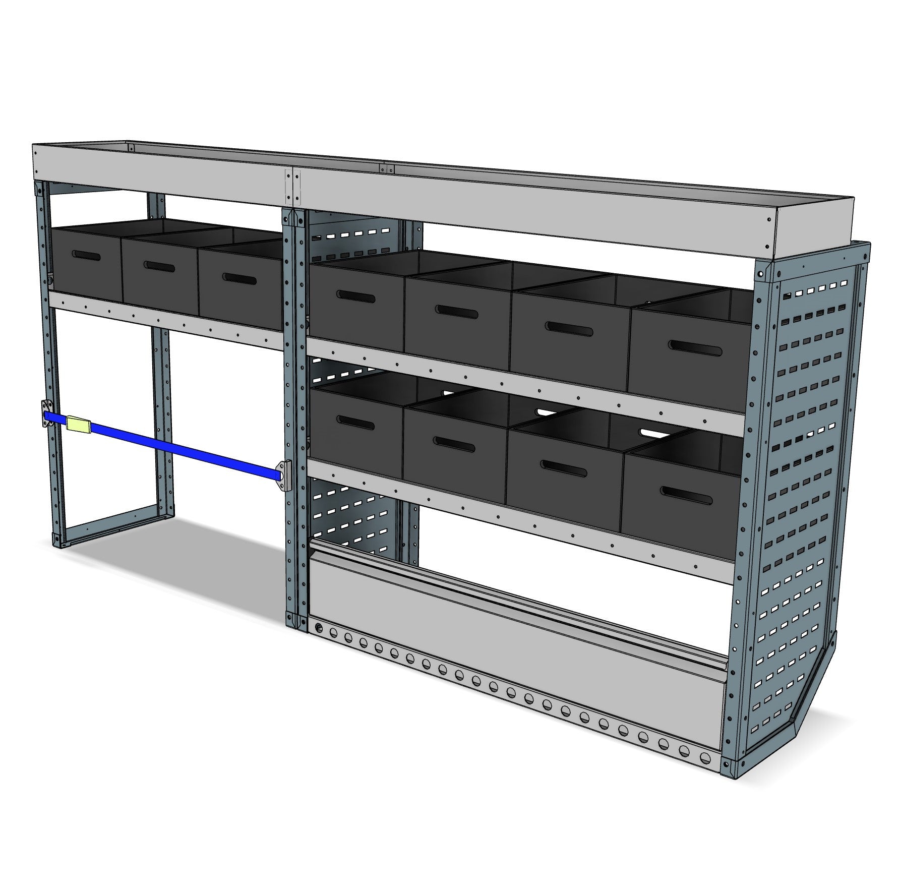 Offside eurobin shelving unit, 3 shelves, 1150H x 2250W x 435D mm, from the Vivaro, Expert, Dispatch L Van Eurobin Racking kit, view 2