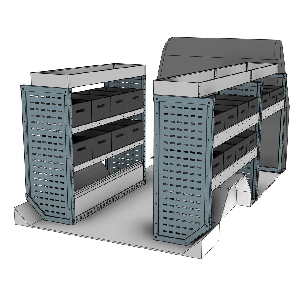 Vivaro, Expert, Dispatch L Van Eurobin Racking full kit, nearside and offside eurobin shelving units shown in the van layout