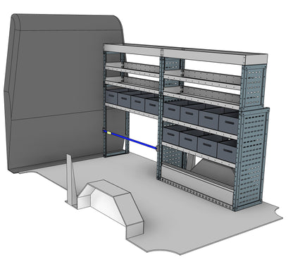 Offside eurobin shelving unit, 7 shelves, 1600H x 2500W x 435/335D mm, from the Transit, Sprinter L2H2/H3 Van Eurobin Racking kit