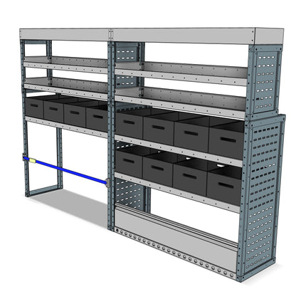 Offside eurobin shelving unit, 7 shelves, 1600H x 2500W x 435/335D mm, from the Transit, Sprinter L2H2/H3 Van Eurobin Racking kit, view 2