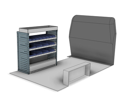 CK001 nearside unit with Lin Bins and shelving