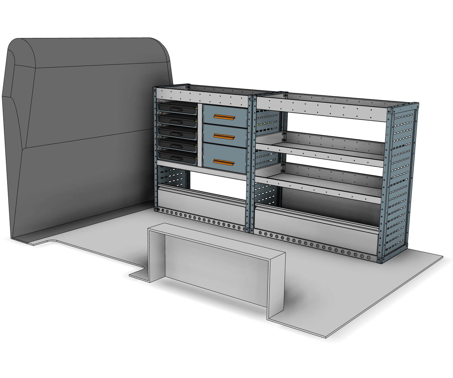 CK001 offside unit with drawers and sliding service cases