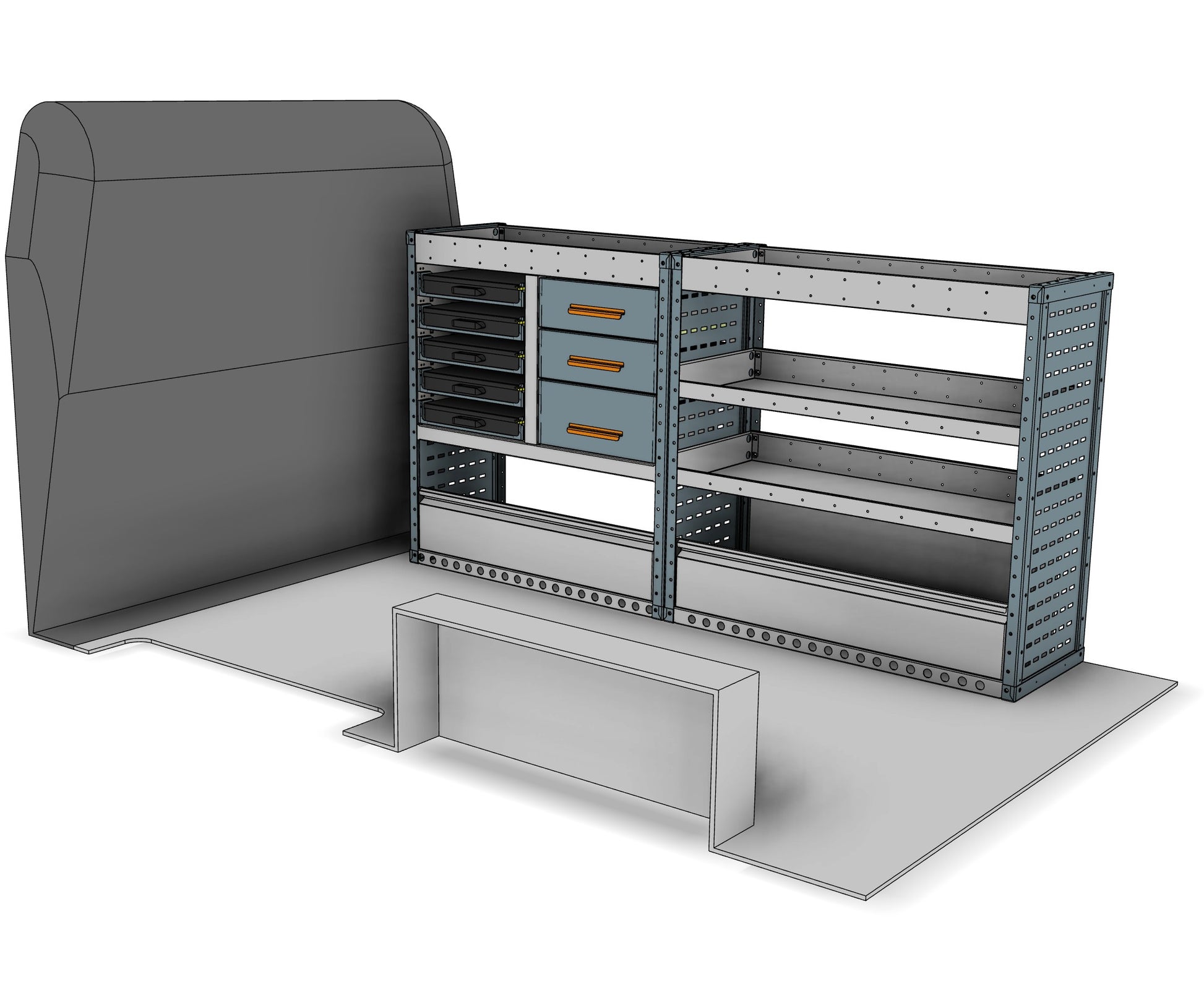CK001 offside unit with drawers and sliding service cases