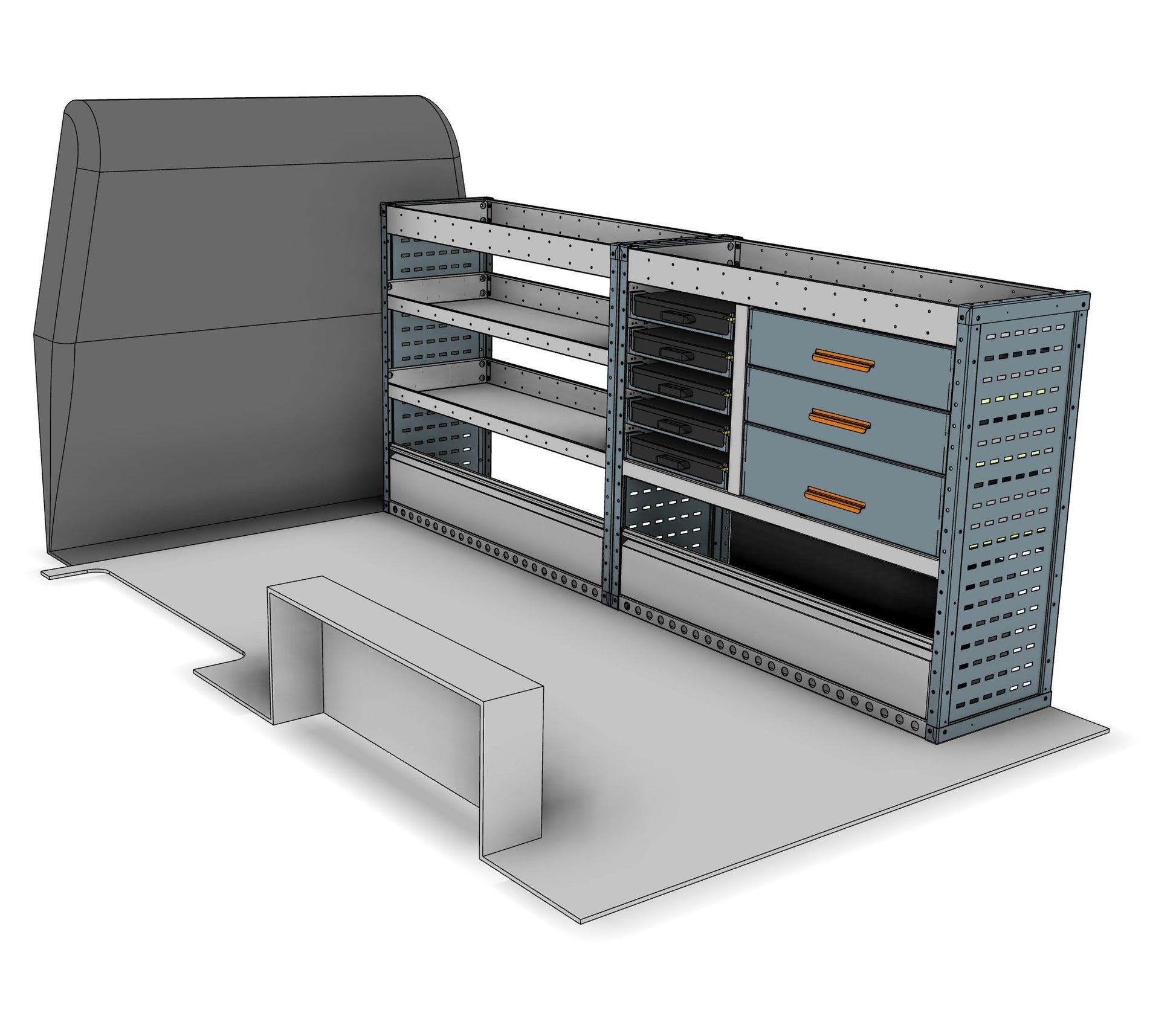 CK002 offside unit with drawers and sliding service cases