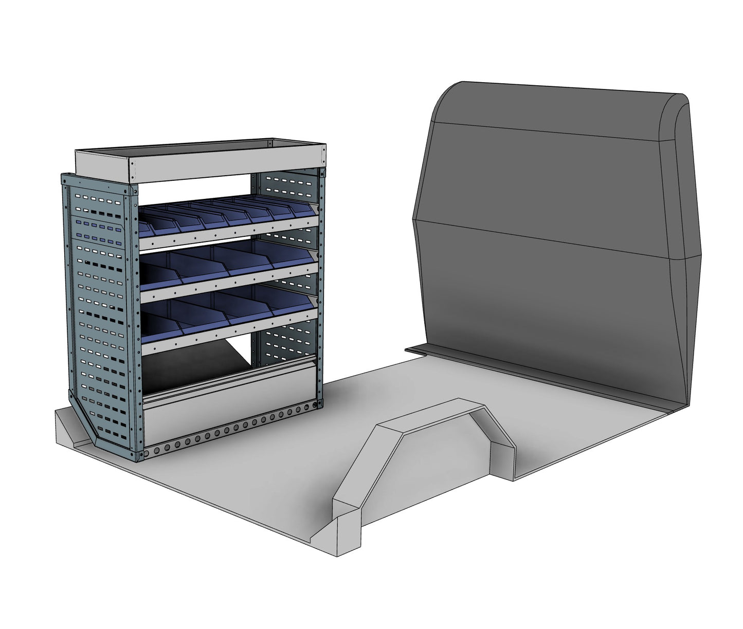 CK025 nearside unit with Lin Bins and shelving