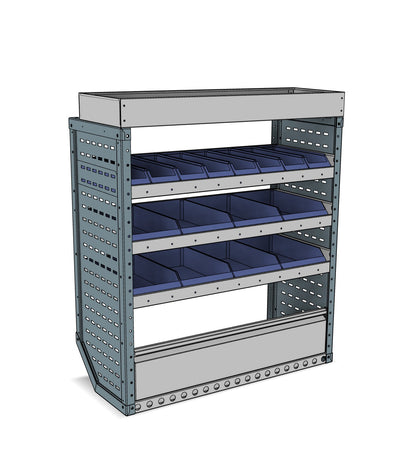 CK025 nearside Lin Bin and shelving unit