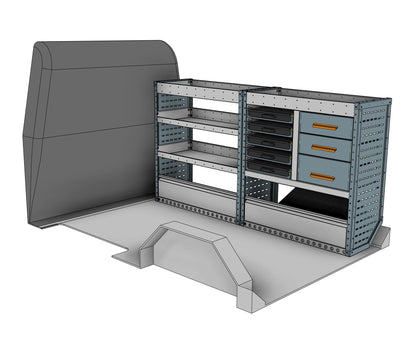 CK025 offside unit with drawers and sliding service cases