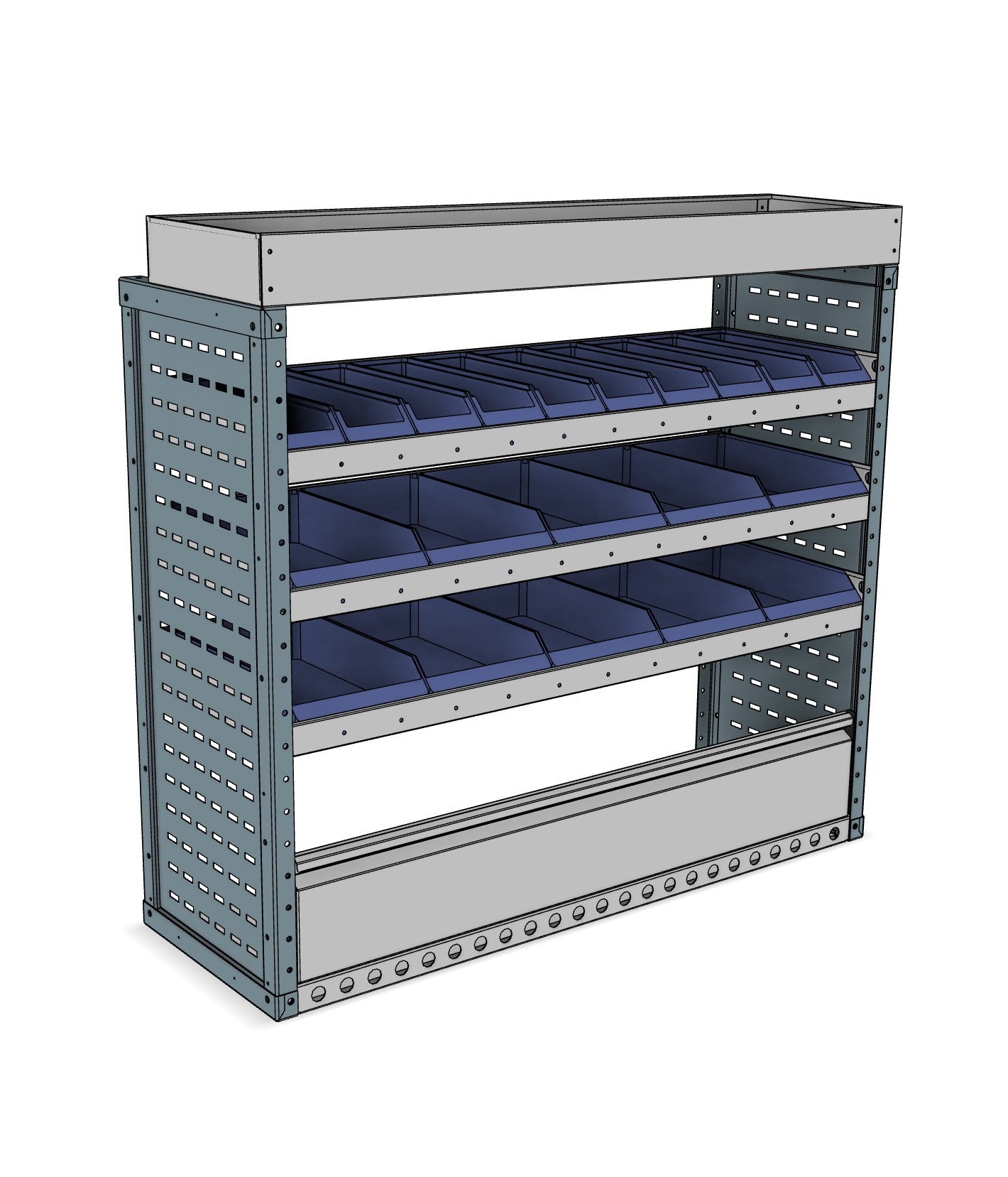 CK028 nearside Lin Bin and shelving unit