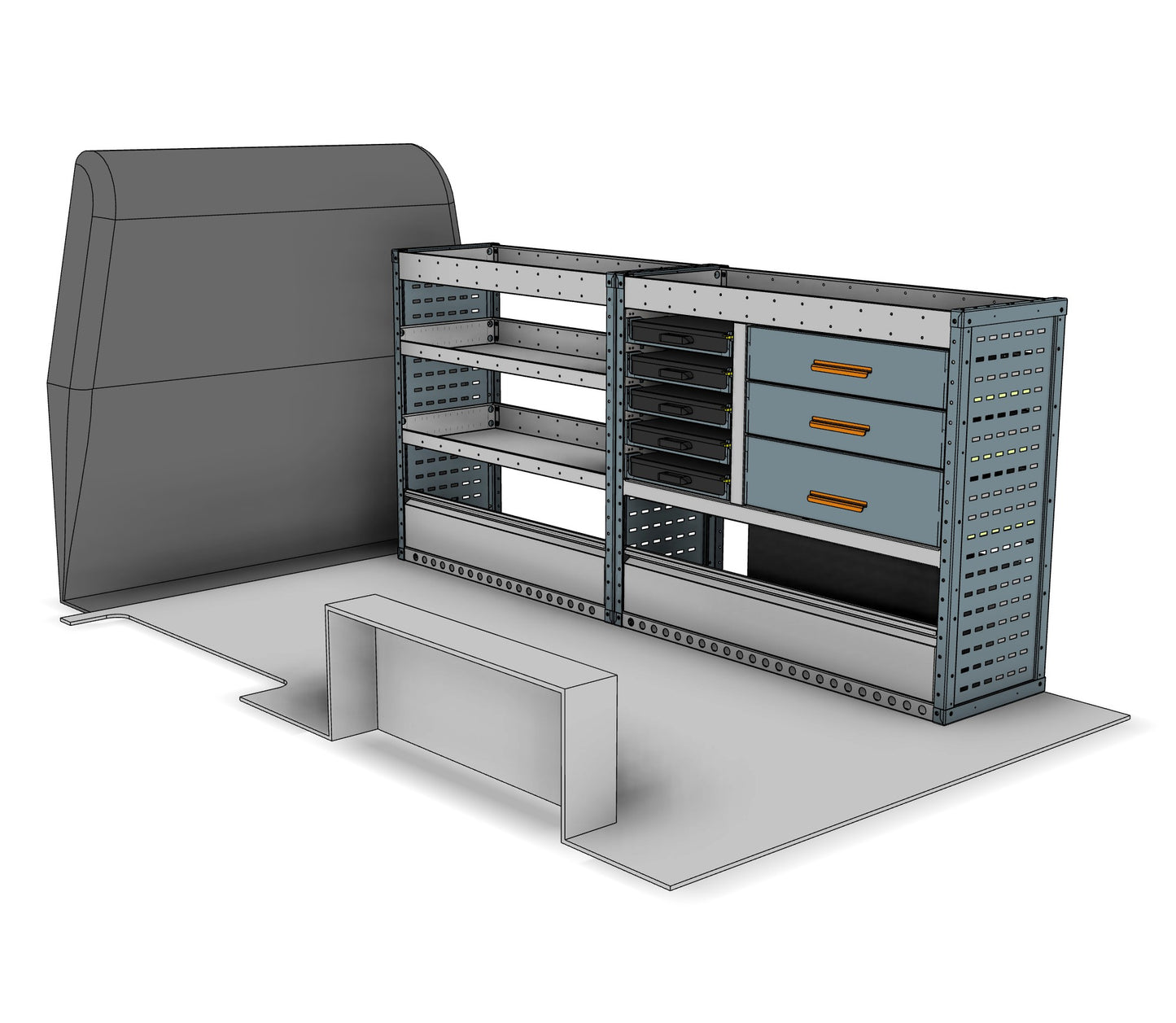 CK028 offside unit with drawers and sliding service cases