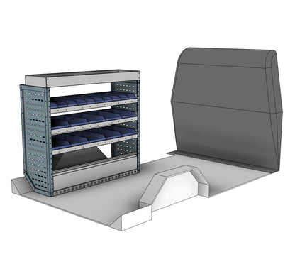 Nearside service unit, 3 shelves, 1150H x 1250W x 435D mm, from the Vivaro, Expert, Dispatch L Van Service Racking kit