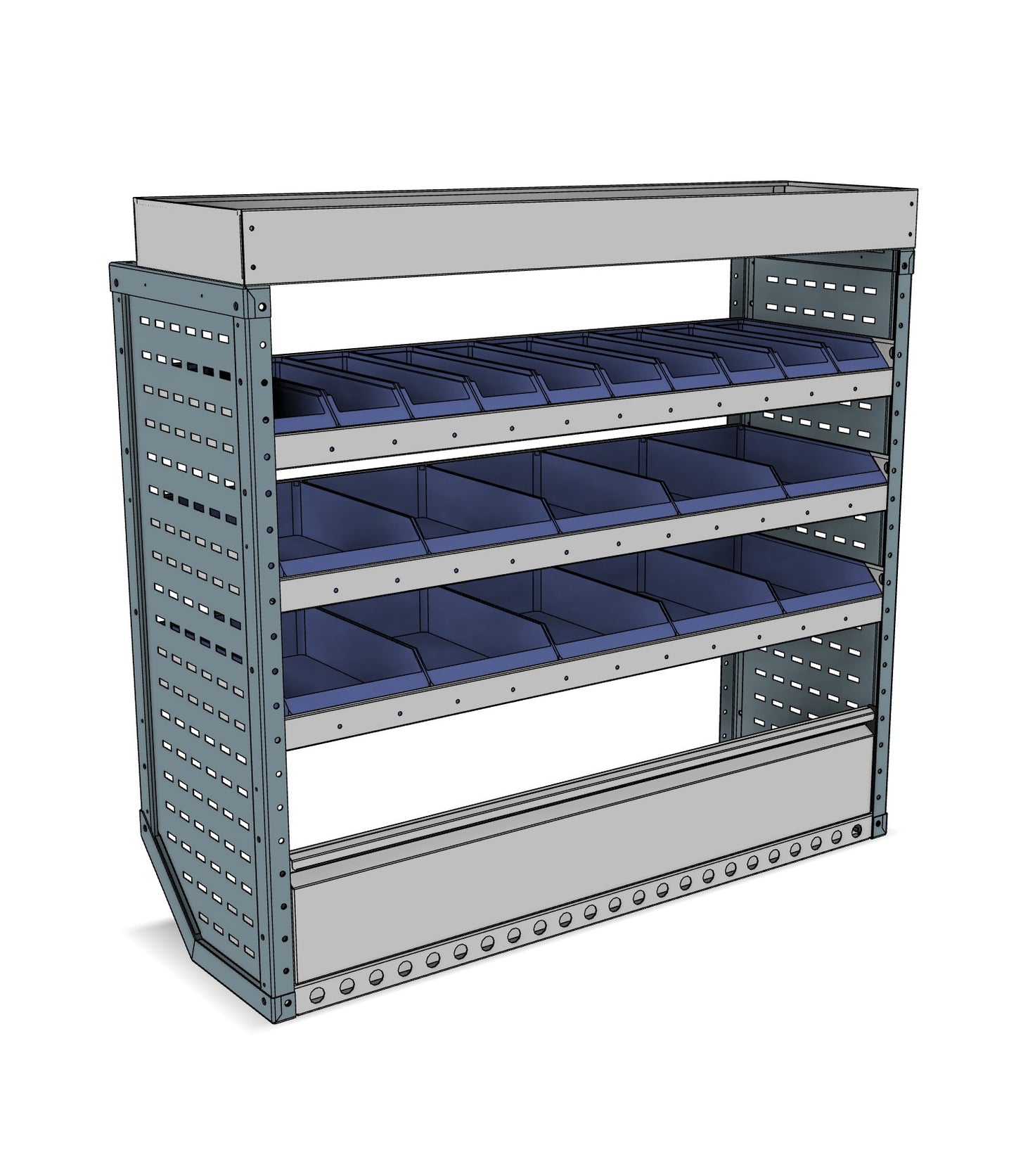 Nearside service unit, 3 shelves, 1150H x 1250W x 435D mm, from the Vivaro, Expert, Dispatch L Van Service Racking kit, view 2