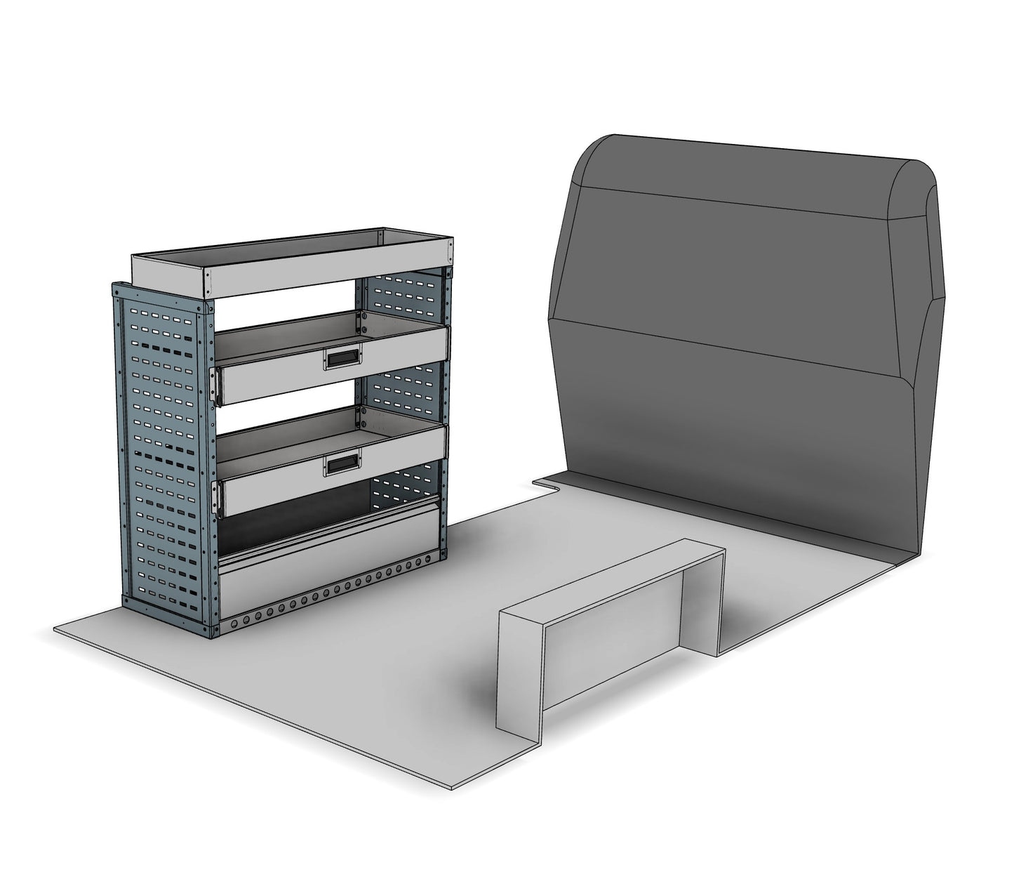 DK001 nearside drop-front shelving unit