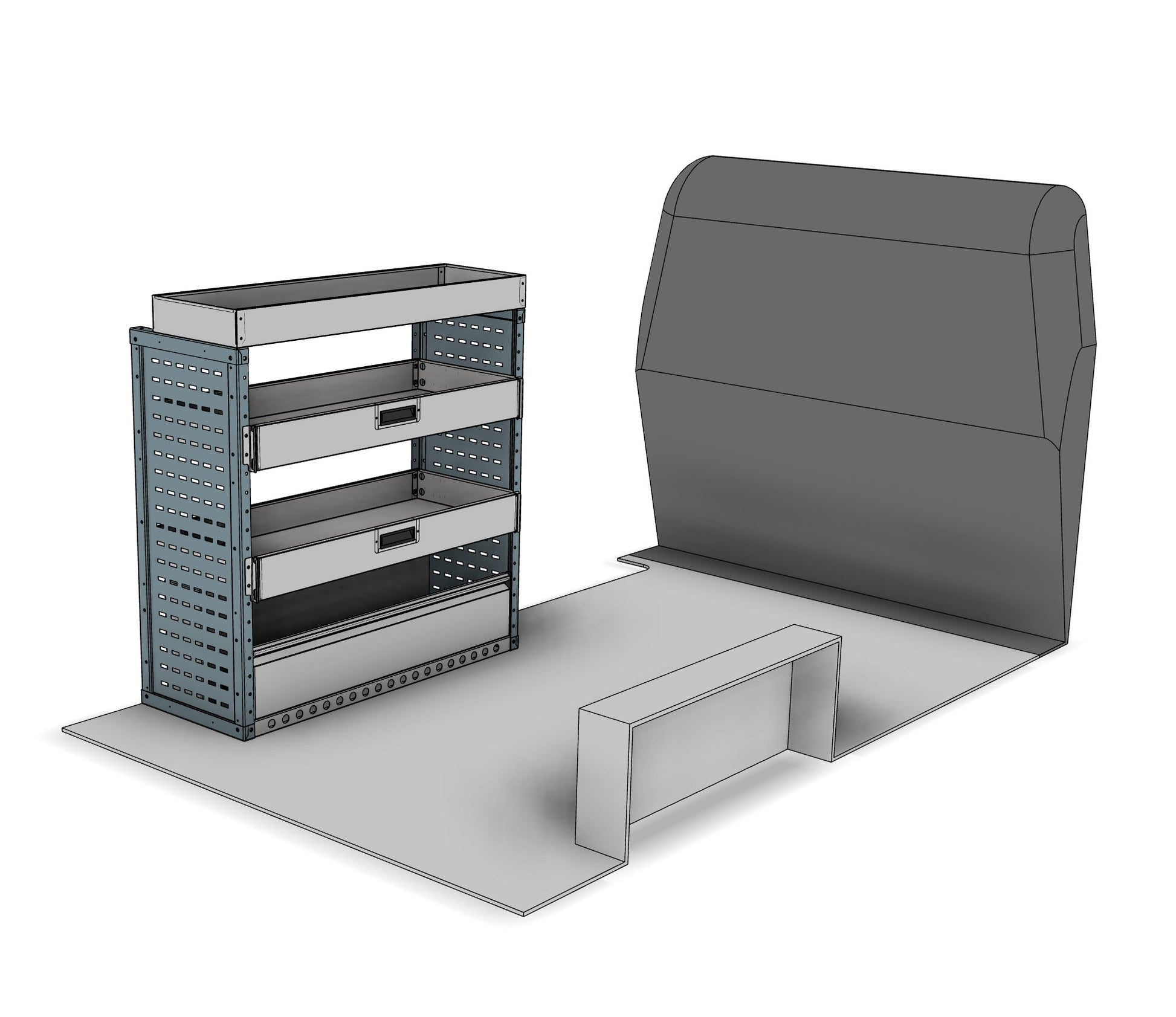 DK001 nearside drop-front shelving unit