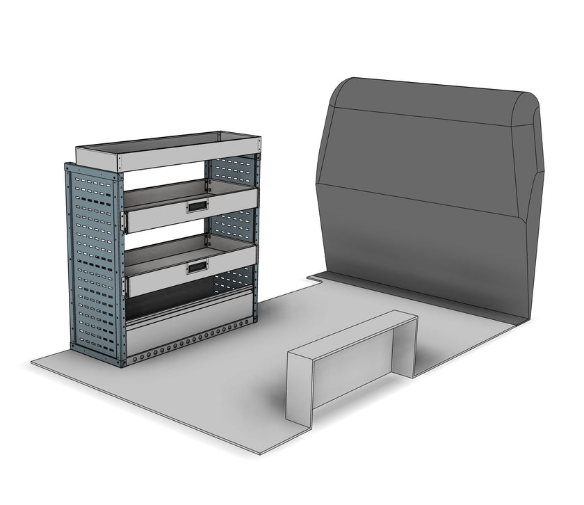 Drop Front Shelving Van Racking - Nearside