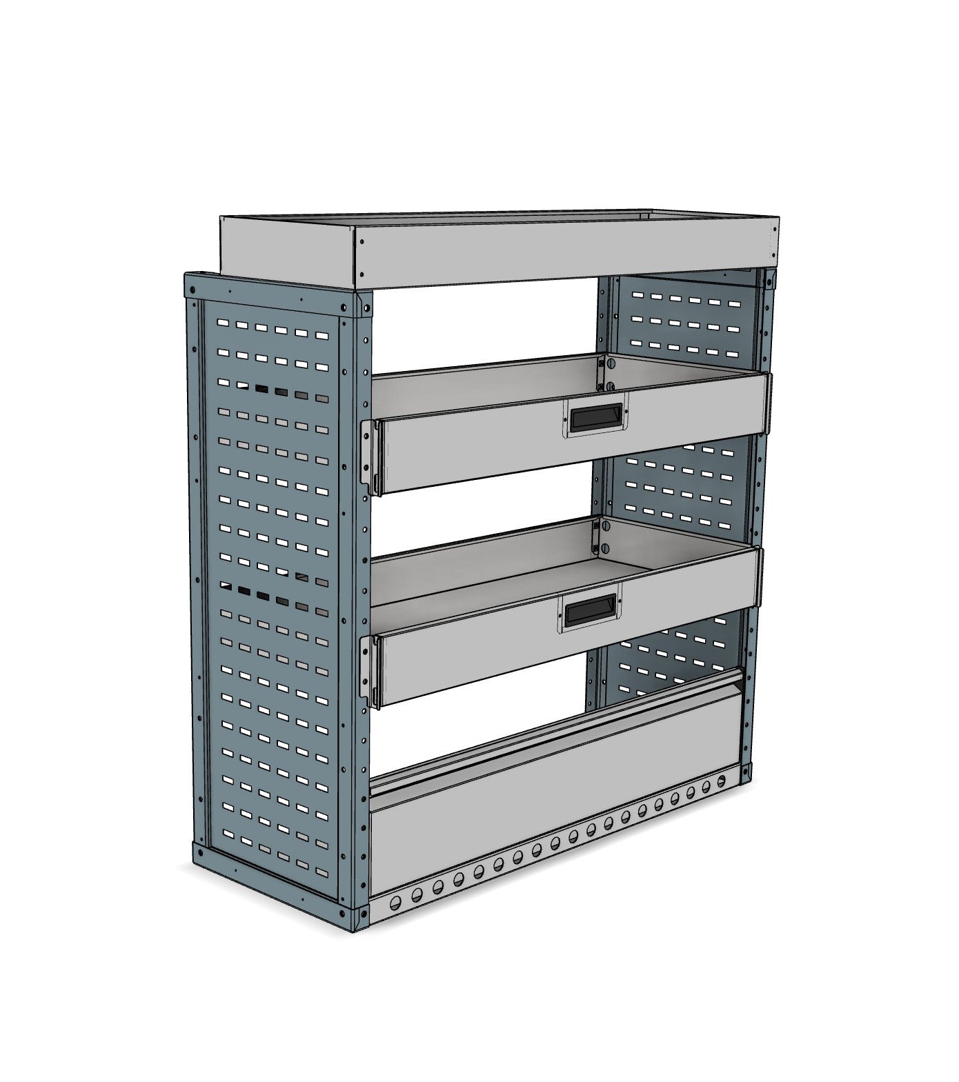 DK001 nearside drop-front shelving unit