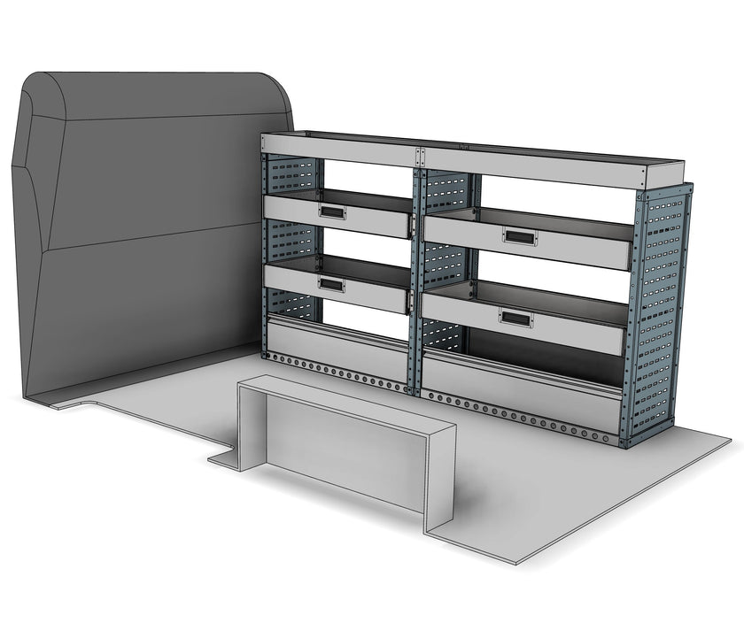 Drop Front Shelving Van Racking - Offside