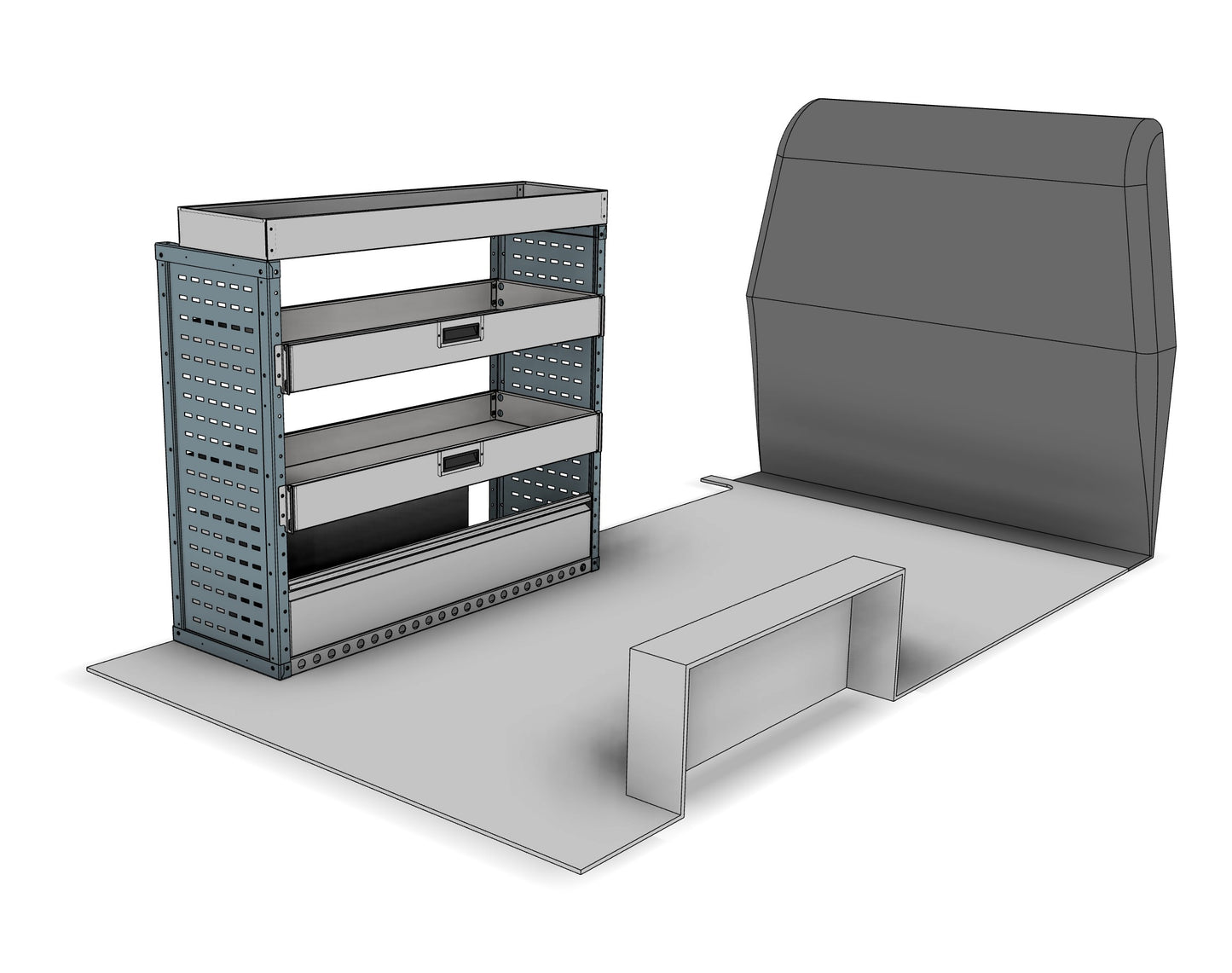 DK002 nearside drop-front shelving unit