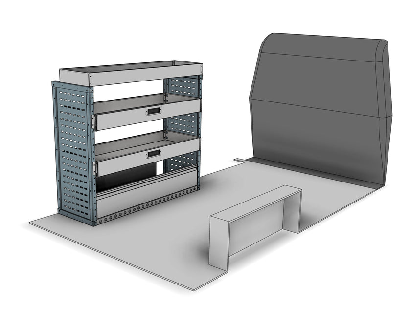 Drop Front Shelving Van Racking - Nearside