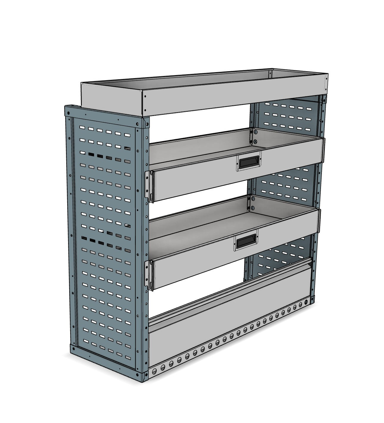 DK002 nearside drop-front shelving unit