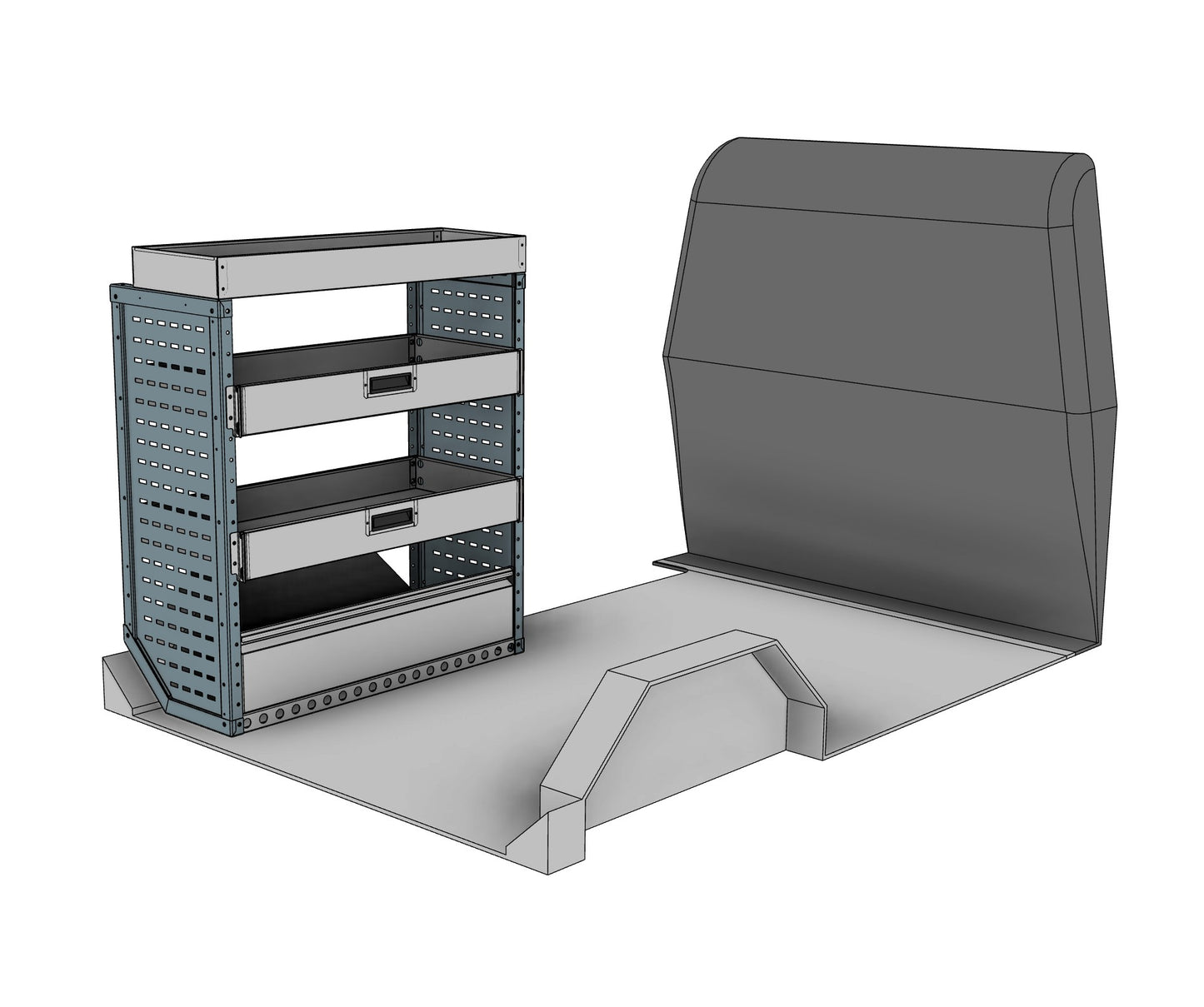 DK025 nearside drop-front shelving unit