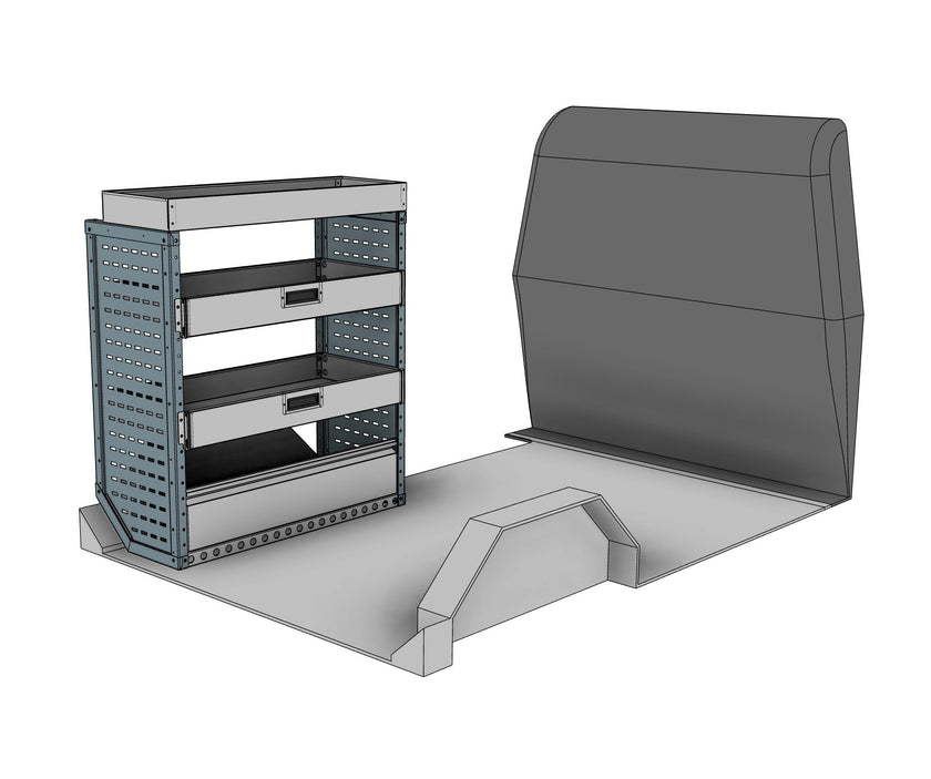 Drop Front Shelving Van Racking - Nearside