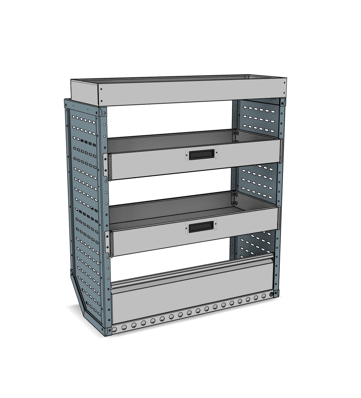 DK025 nearside drop-front shelving unit