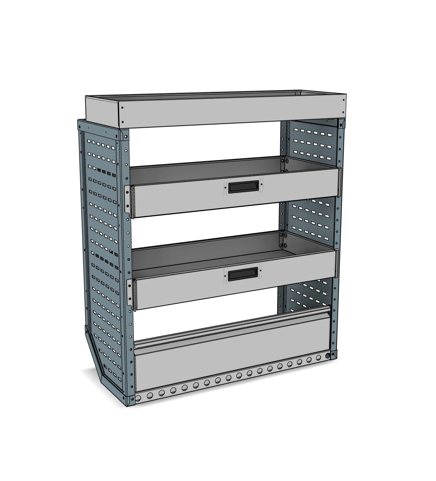 DK025 nearside drop-front shelving unit
