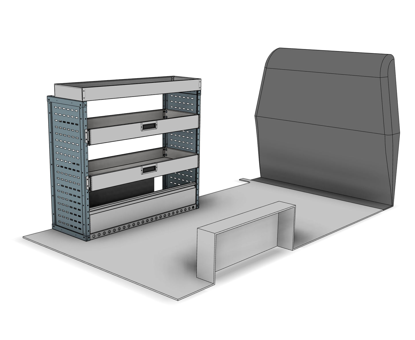 DK028 nearside drop-front shelving unit