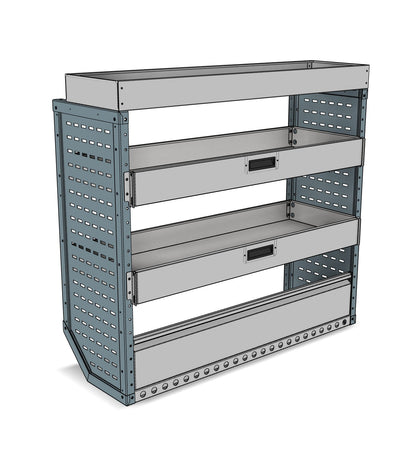 Nearside drop front shelving unit, 2 shelves, 1150H x 1250W x 435D mm, from the Vivaro, Expert, Dispatch L Van Drop Front Racking kit, view 2