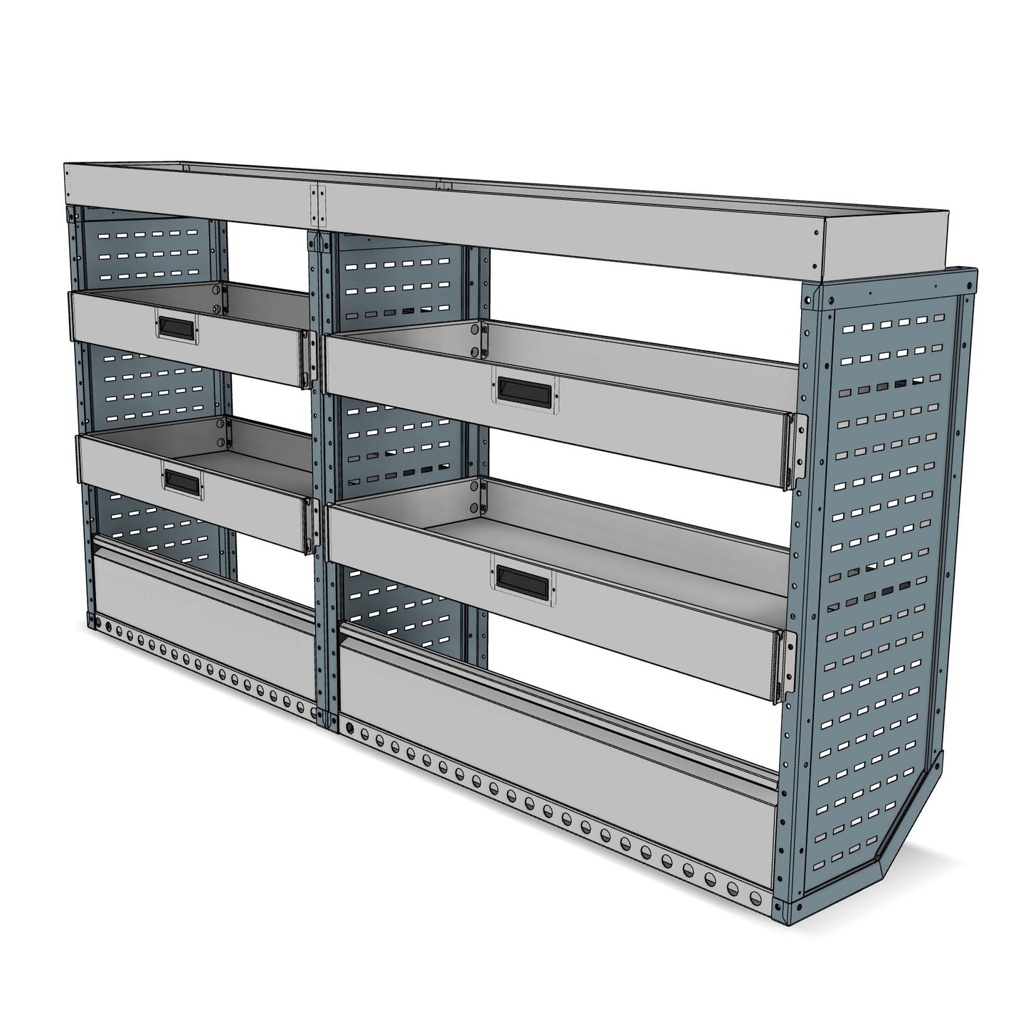 Offside drop front shelving unit, 4 shelves, 1150H x 2250W x 435D mm, from the Vivaro, Expert, Dispatch L Van Drop Front Racking kit, view 2